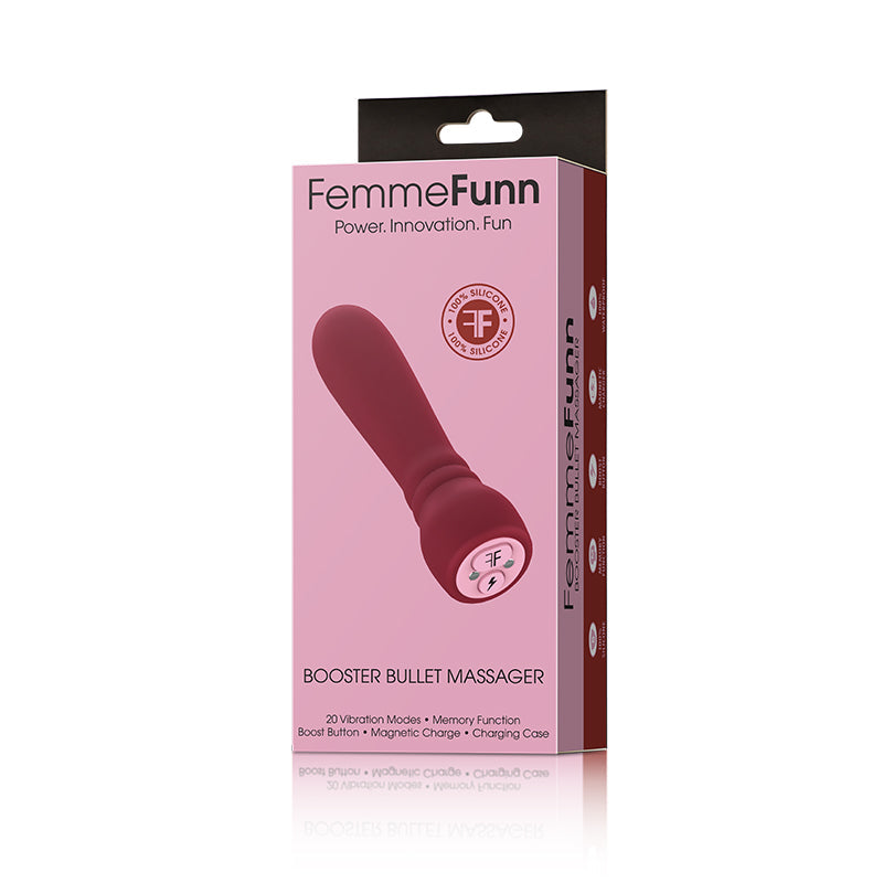 FemmeFunn Booster Bullet Massager Rechargeable Silicone Vibrator Maroon - Red Garter