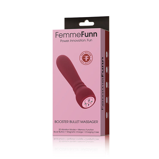 FemmeFunn Booster Bullet Massager Rechargeable Silicone Vibrator Maroon - Red Garter