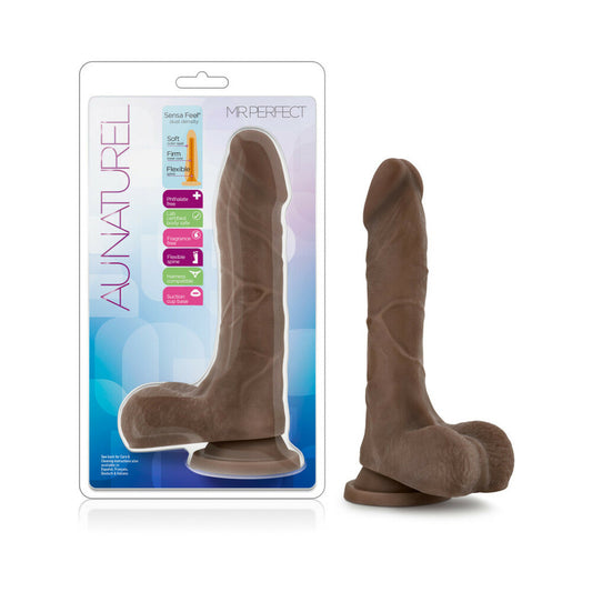 Au Naturel Mister Perfect 8.5 in. Posable Dual Density Dildo with Balls Brown - Red Garter