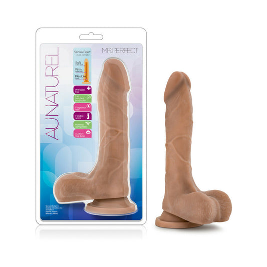 Au Naturel Mister Perfect 8.5 in. Posable Dual Density Dildo with Balls Tan - Red Garter
