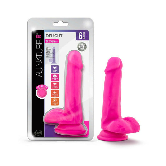 Au Naturel Bold Delight 6 in. Posable Dual Density Dildo with Balls Pink - Red Garter