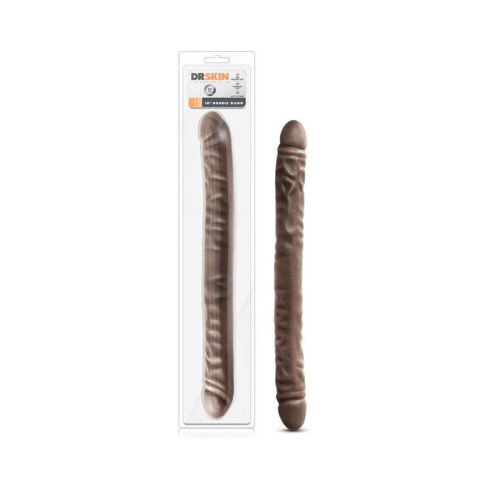 Blush Dr. Skin 18 in. Double Dildo Brown - Red Garter