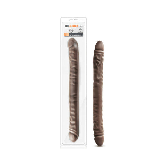 Blush Dr. Skin 18 in. Double Dildo Brown - Red Garter