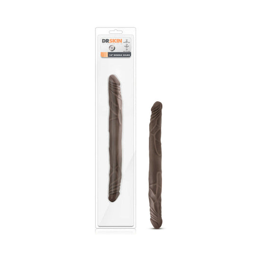 Blush Dr. Skin 14 in. Double Dildo Brown - Red Garter