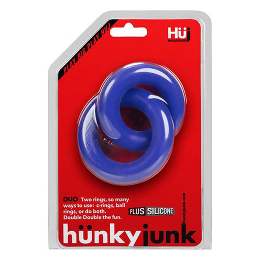 Hunkyjunk DUO linked cock/ball rings cobalt - Red Garter