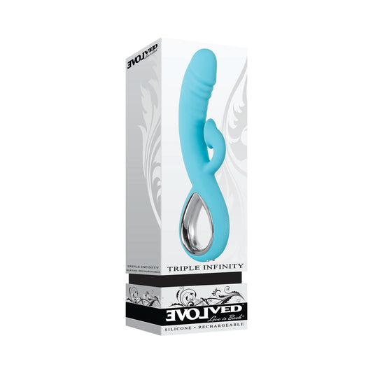 Evolved Triple Infinity Rechargeable Heating Suction Silicone Dual Stimulator Blue - Red Garter