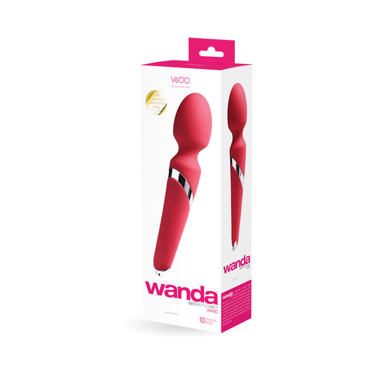 VeDO Wanda Rechargeable Wand Vibe - Foxy Pink - Red Garter