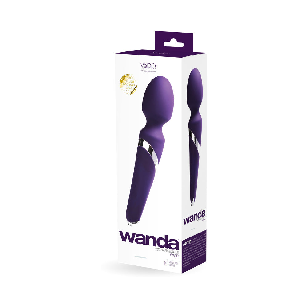 VeDO Wanda Rechargeable Wand Vibe - Deep Purple - Red Garter