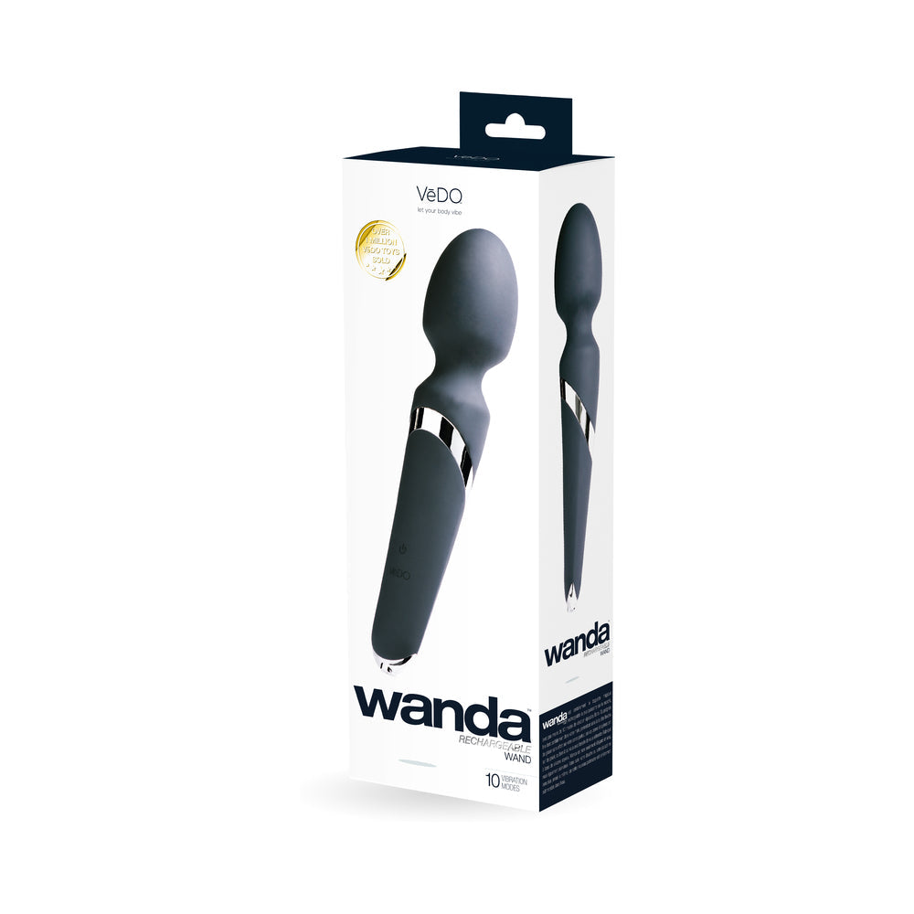 VeDO Wanda Rechargeable Wand Vibe - Just Black - Red Garter