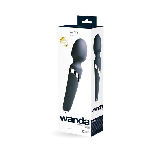 VeDO Wanda Rechargeable Wand Vibe - Just Black - Red Garter