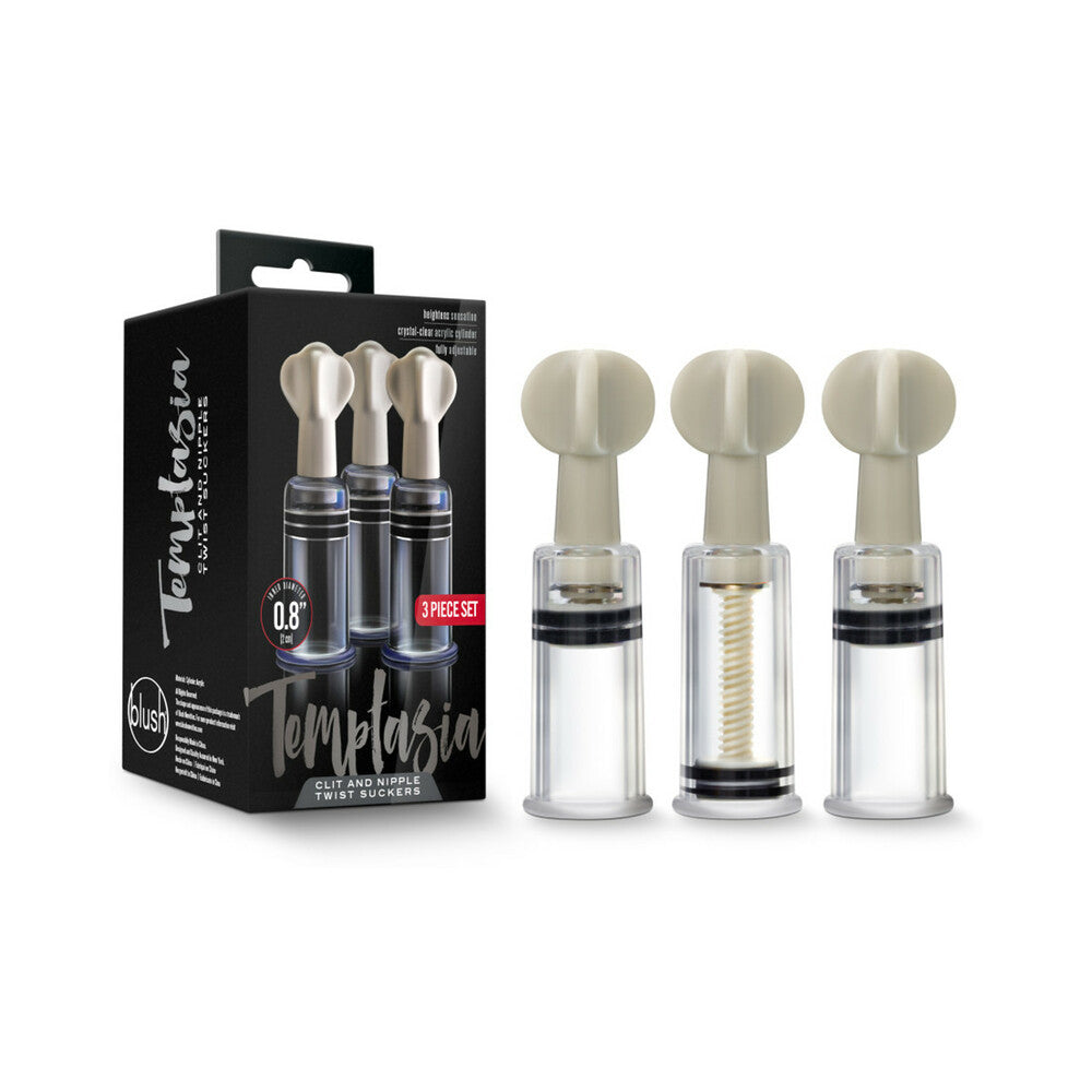 Blush Temptasia Clit and Nipple Twist Suckers 3-Piece Set Clear - Red Garter