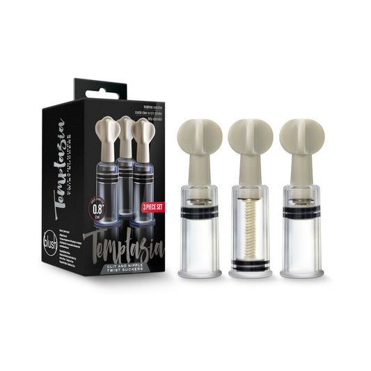 Blush Temptasia Clit and Nipple Twist Suckers 3-Piece Set Clear - Red Garter