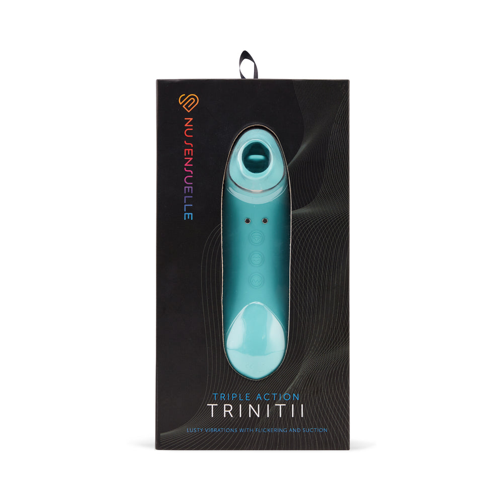 Nu Sensuelle Trinitii 3-in-1 Suction Tongue Vibe Electric Blue - Red Garter
