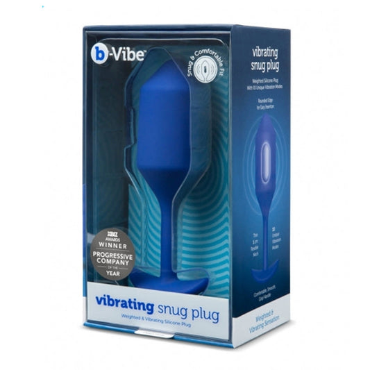 b-Vibe Vibrating Snug Plug 4 Rechargeable Weighted Silicone Anal Plug Navy - Red Garter