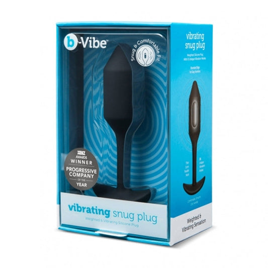 b-Vibe Vibrating Snug Plug 4 Rechargeable Weighted Silicone Anal Plug Black - Red Garter