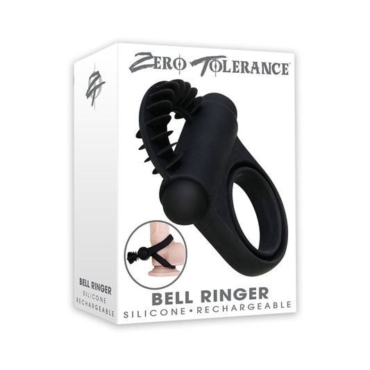 Zero Tolerance Bell Ringer Rechargeable Vibrating Flicking Silicone Cockring Black - Red Garter