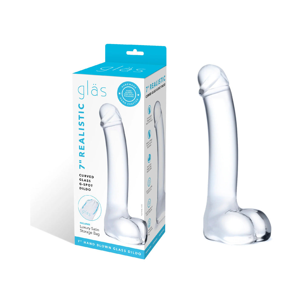 Glas 7 in. Realistic Curved Glass G-Spot Dildo - Red Garter