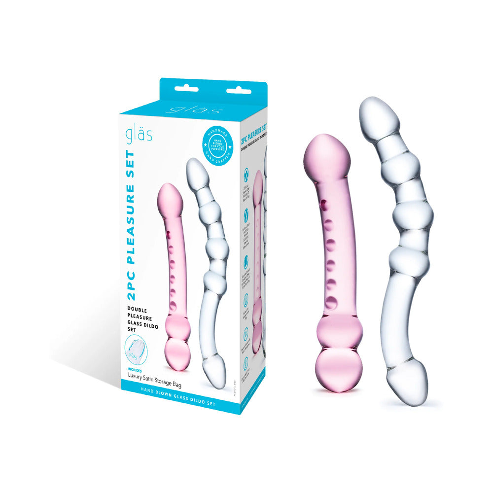 Glas 2-Piece Double Pleasure Glass Dildo Set - Red Garter