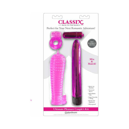 Pipedream Classix 4-Piece Ultimate Pleasure Couple''s Kit Pink - Red Garter