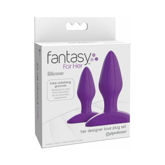 Pipedream Fantasy For Her 2-Piece Silicone Her Designer Love Plug Set Purple - Red Garter