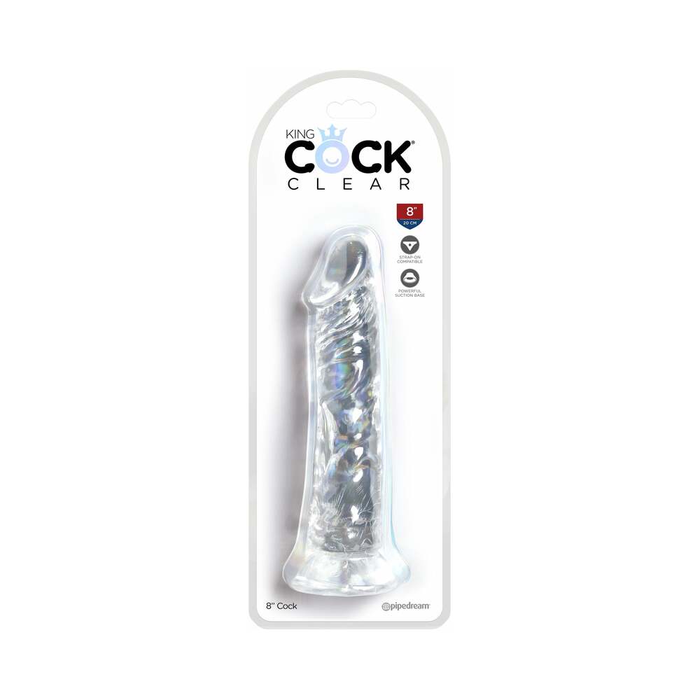 Pipedream King Cock Clear 8 in. Cock Realistic Dildo With Suction Cup - Red Garter