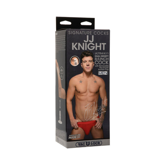 Signature Cocks JJ Knight 8.5 inch ULTRASKYN Cock with Removable Vac-U-Lock Suction Cup Vanilla - Red Garter