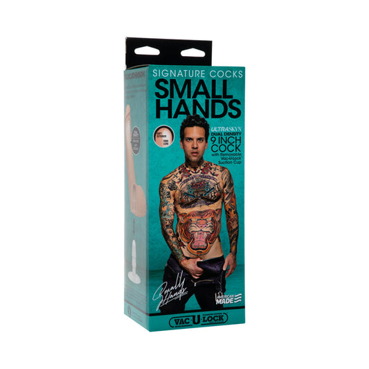 Signature Cocks Small Hands 9 inch ULTRASKYN Cock with Removable Vac-U-Lock Suction Cup Vanilla - Red Garter