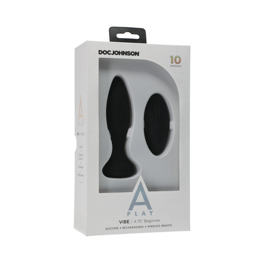 A-Play Vibe Beginner Rechargeable Silicone Anal Plug with Remote Black - Red Garter