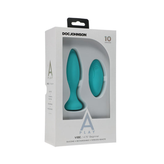 A-Play Vibe Beginner Rechargeable Silicone Anal Plug with Remote Teal - Red Garter