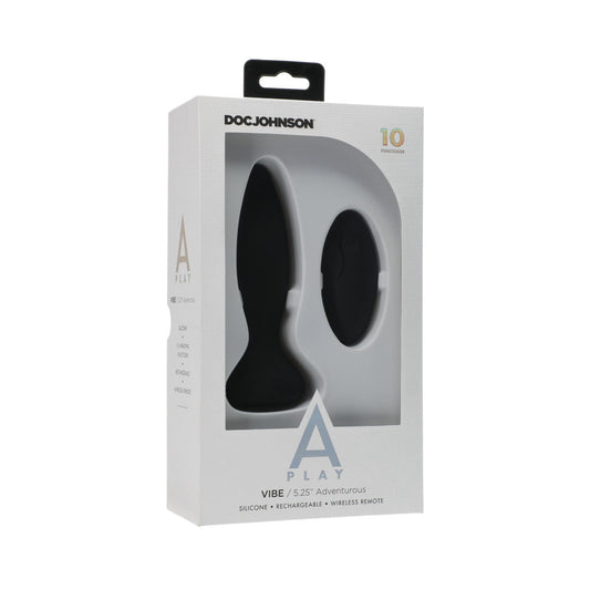 A-Play Vibe Adventurous Rechargeable Silicone Anal Plug with Remote Black - Red Garter