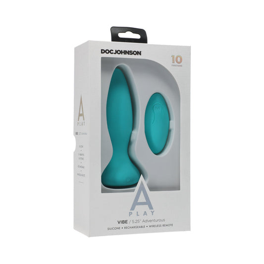 A-Play Vibe Adventurous Rechargeable Silicone Anal Plug with Remote Teal - Red Garter