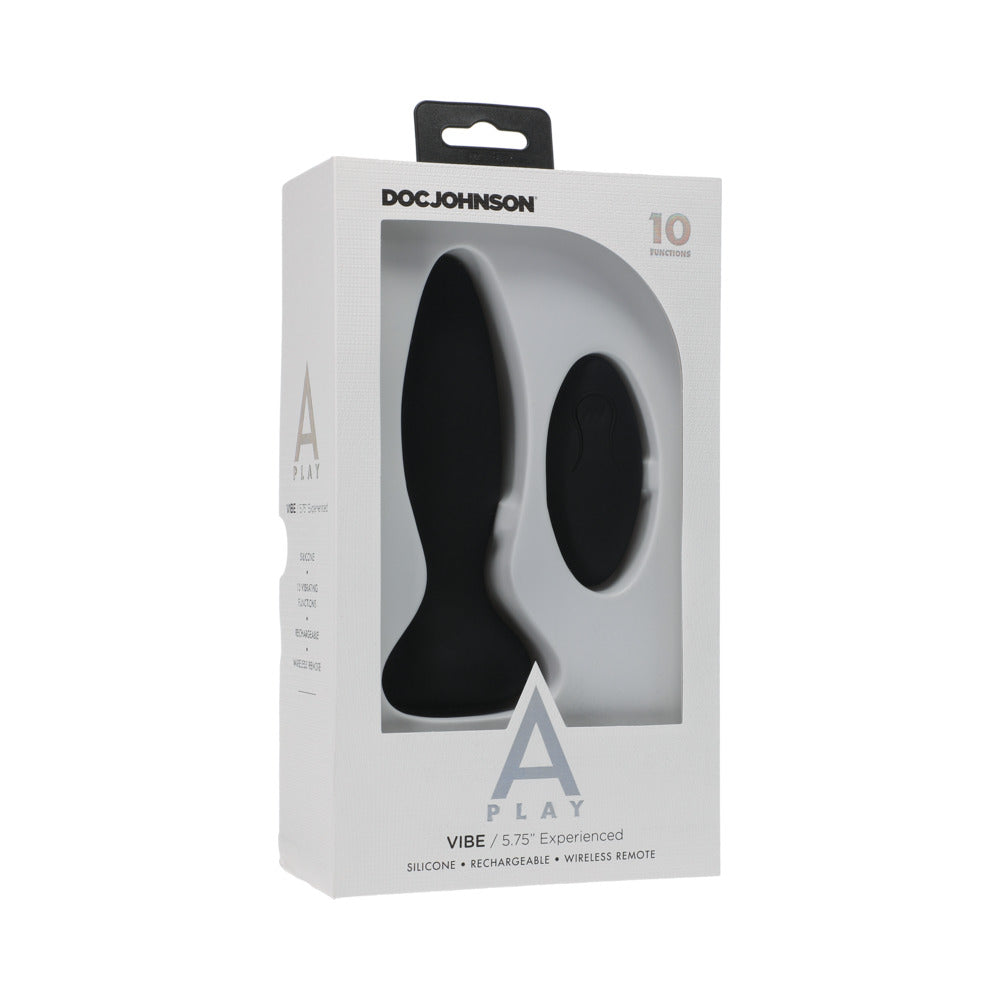 A-Play Vibe Experienced Rechargeable Silicone Anal Plug with Remote Black - Red Garter