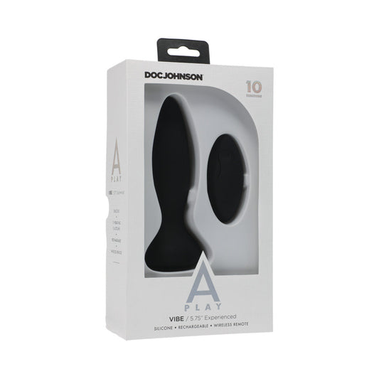 A-Play Vibe Experienced Rechargeable Silicone Anal Plug with Remote Black - Red Garter