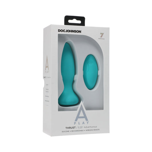 A-Play Thrust Adventurous Rechargeable Silicone Anal Plug with Remote Teal - Red Garter