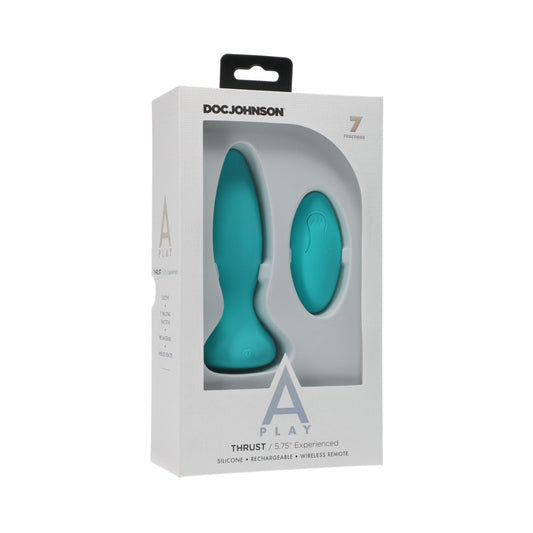 A-Play Thrust Experienced Rechargeable Silicone Anal Plug with Remote Teal - Red Garter