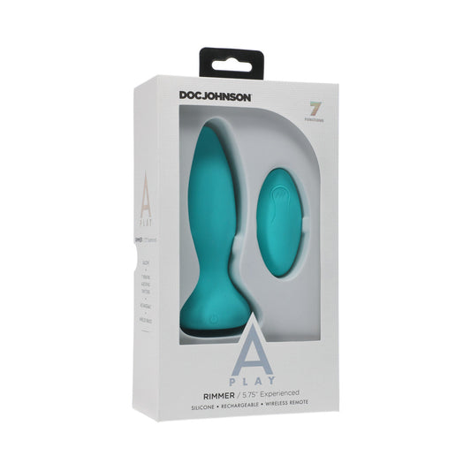 A-Play Rimmer Experienced Rechargeable Silicone Anal Plug with Remote Teal - Red Garter