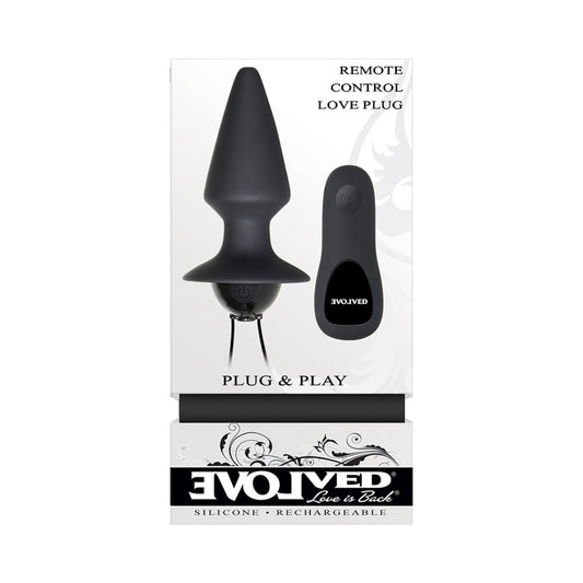 Evolved Plug & Play Rechargeable Remote-Controlled Vibrating Silicone Anal Plug Black - Red Garter