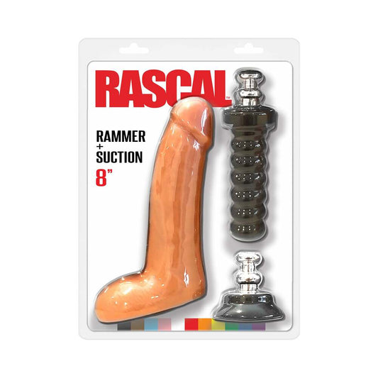 Rascal Rammer + Suction 8 in. Dildo with Handle and Suction Cup - Red Garter