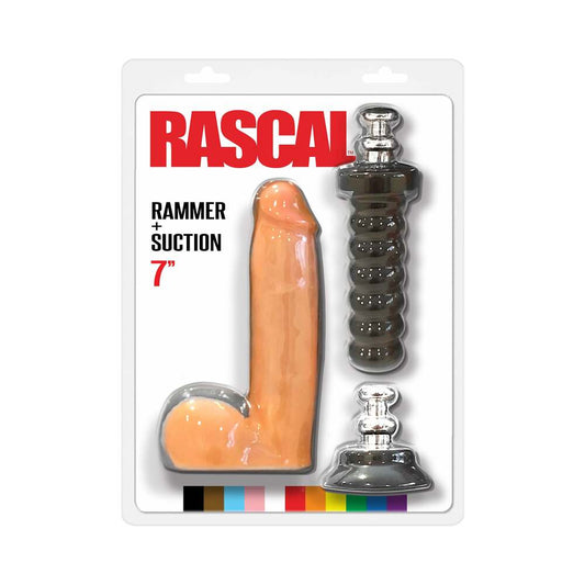 Rascal Rammer + Suction 7 in. Dildo with Handle and Suction Cup - Red Garter