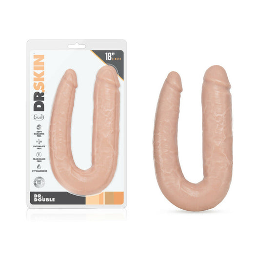 Dr. Skin Dr. Double Realistic 18 in. Dual-Ended Dildo Beige - Red Garter