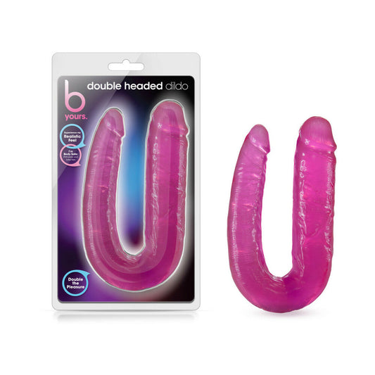 B Yours Double Headed Dildo 18 in. Pink - Red Garter