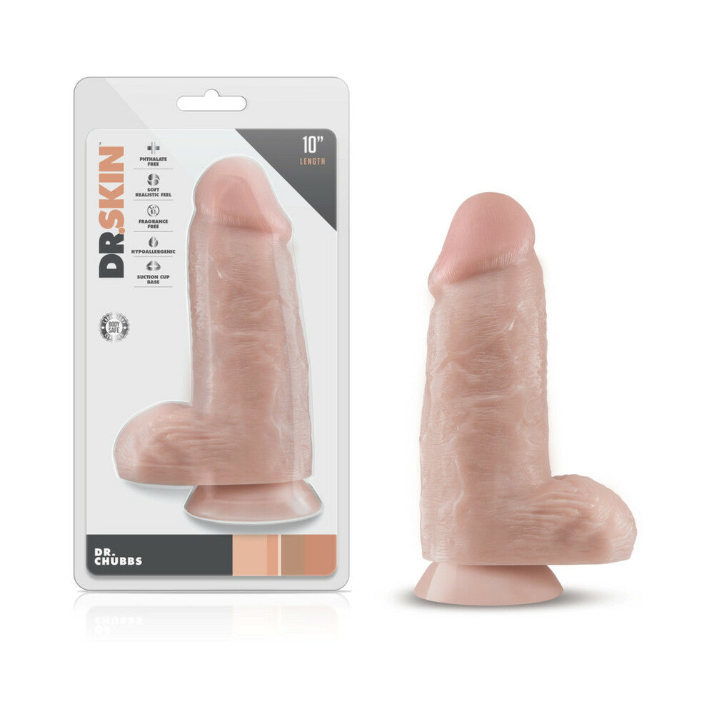 Dr. Skin Dr. Chubbs Realistic 10 in. Dildo with Balls Beige - Red Garter