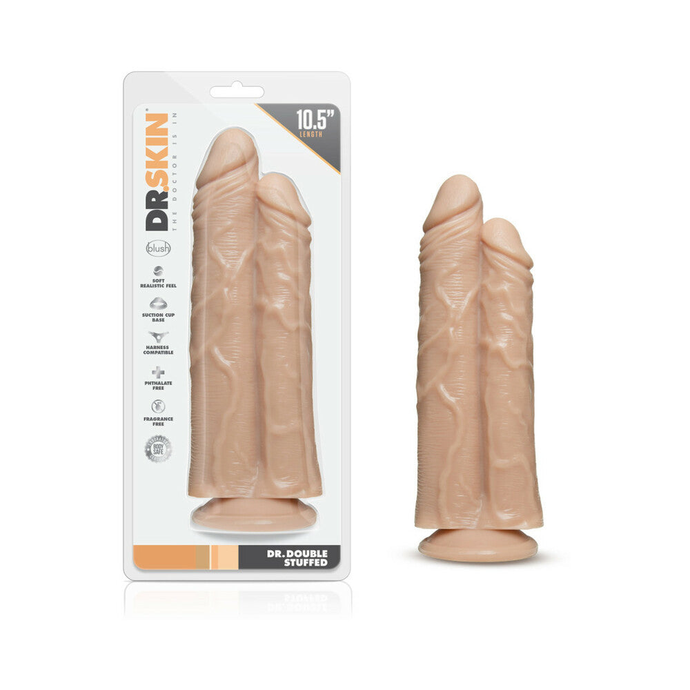Dr. Skin Dr. Double Stuffed 10.5 in. Double Shaft Dildo Beige - Red Garter