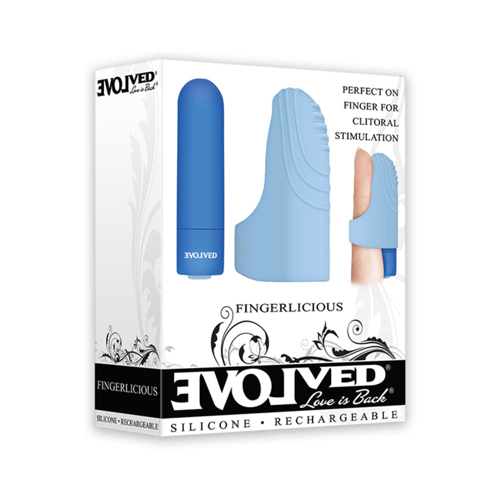 Evolved Fingerlicious Rechargeable Silicone Finger Vibrator Blue - Red Garter