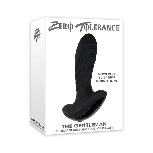 Zero Tolerance The Gentleman Rechargeable Vibrating Silicone Prostate Massager Black - Red Garter