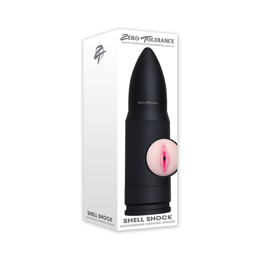 Zero Tolerance Shell Shock Rechargeable Bullet-Shaped Vibrating Vagina Stroker Black - Red Garter