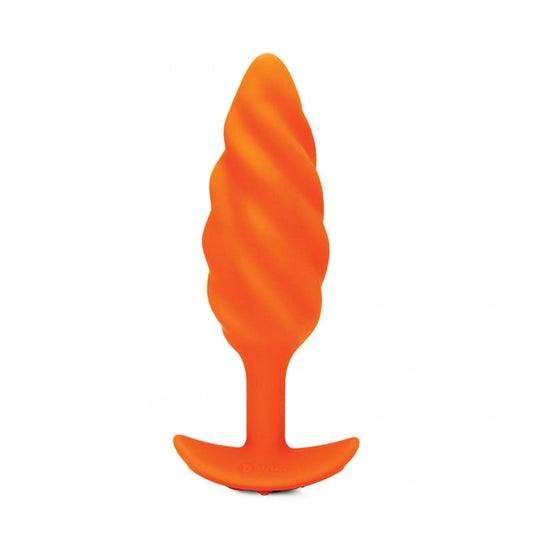 b-Vibe Swirl Rechargeable Vibrating Silicone Textured Anal Plug Orange - Red Garter
