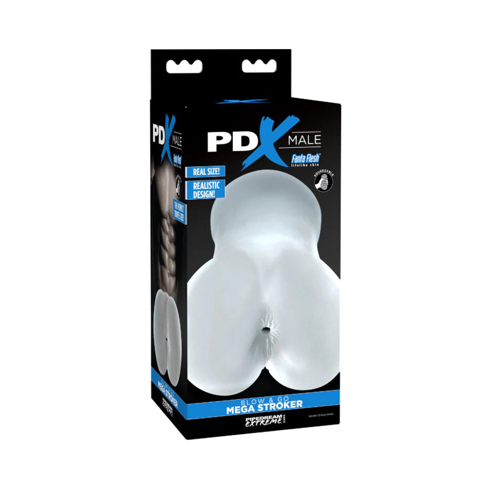 PDX Male Blow & Go Squeezable Anal Mega Stroker Clear - Red Garter