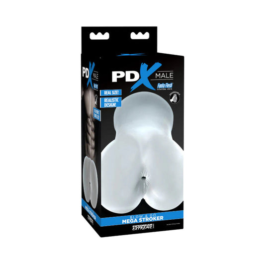 PDX Male Blow & Go Squeezable Anal Mega Stroker Clear - Red Garter