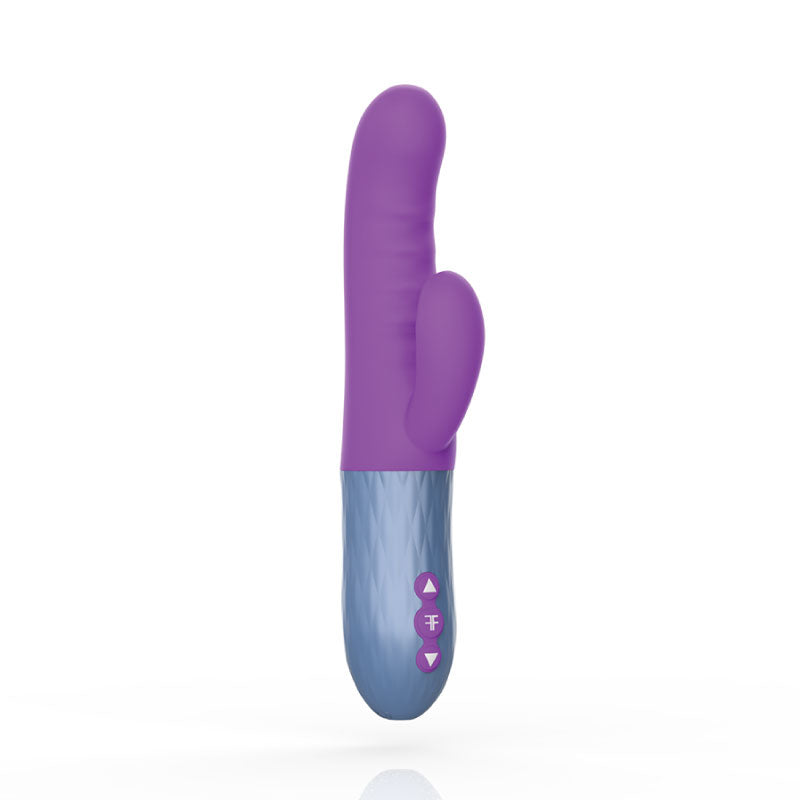 FemmeFunn Essenza Rechargeable Silicone Dual Stimulation Thrusting Vibrator Purple - Red Garter